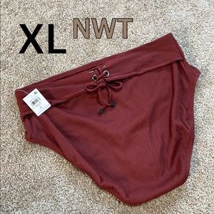 NWT (XL) BAR III brown clay rib knit high rise swim bottoms